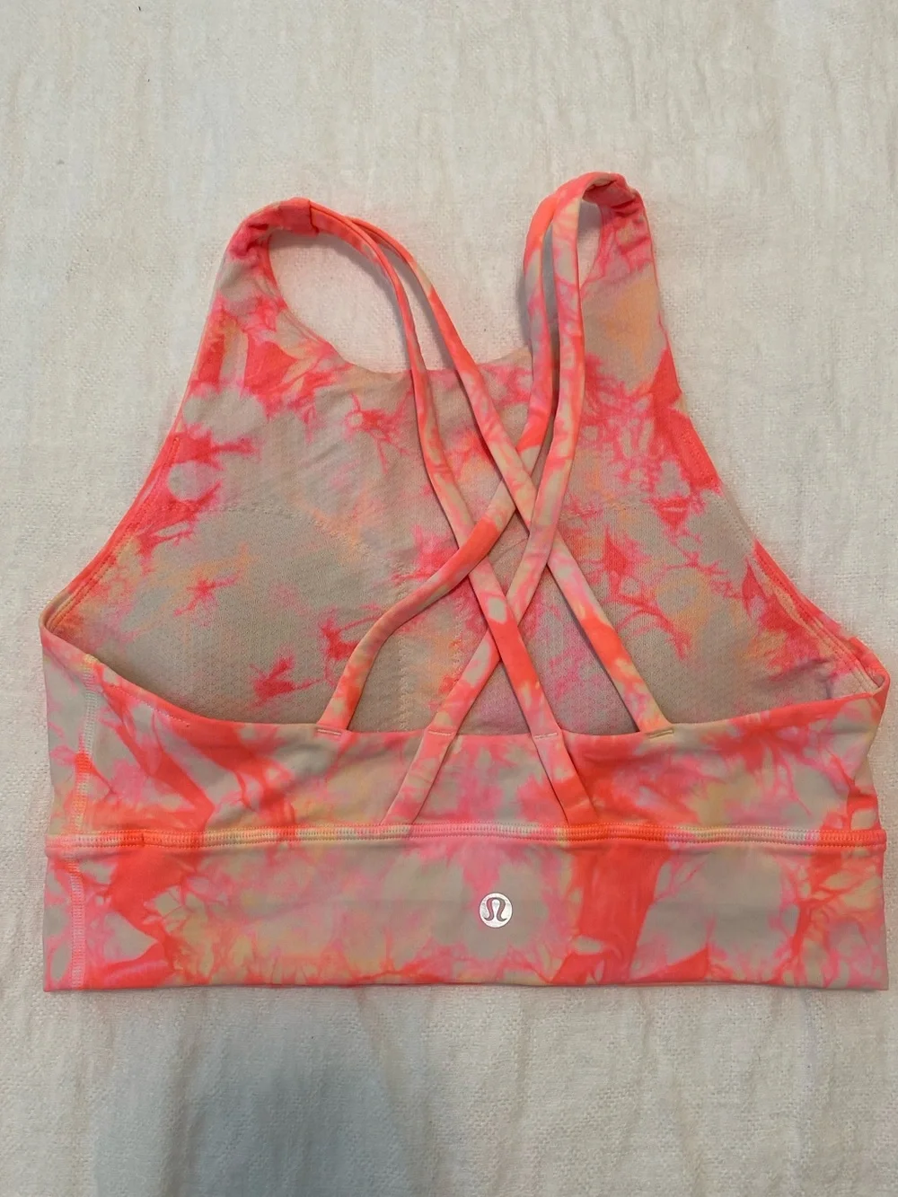 Lululemon Energy Bra High Neck Long Line Dual Shibori 8 White Grapefruit Orange